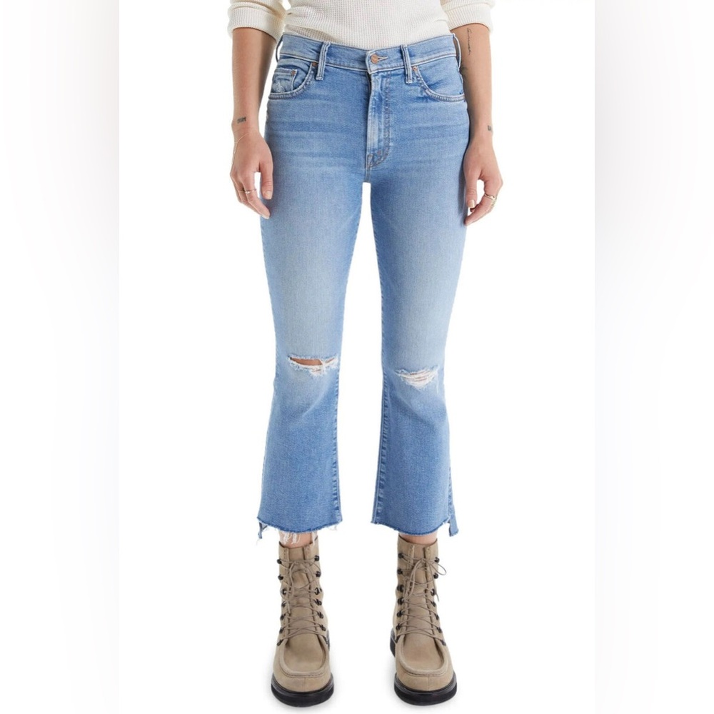 Mother The Insider Crop Step Fray in Thrilling Shots Distressed Blue Size 31